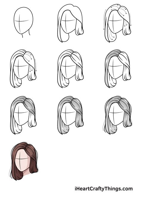 How to draw in hair - Step 4: Draw the Sides. Hair is affected by gravity and, on the contrary, on the top of the head, the hair on the sides falls down. The small volume it can have is because of bouncing with the ears. Use several short, curved strands to give it a bit more volume but keep it close to the head. 